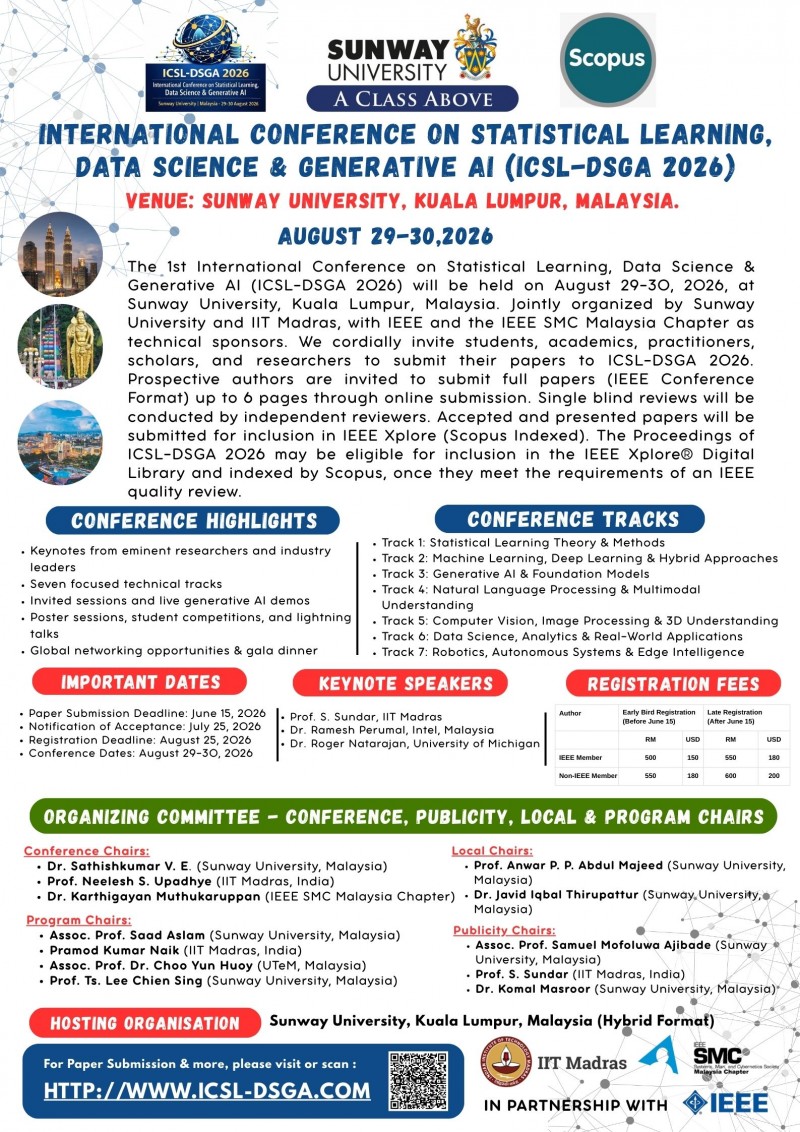 International Conference on Statistical Learning, Data Science & Generative AI (ICSL-DSGA 2026)